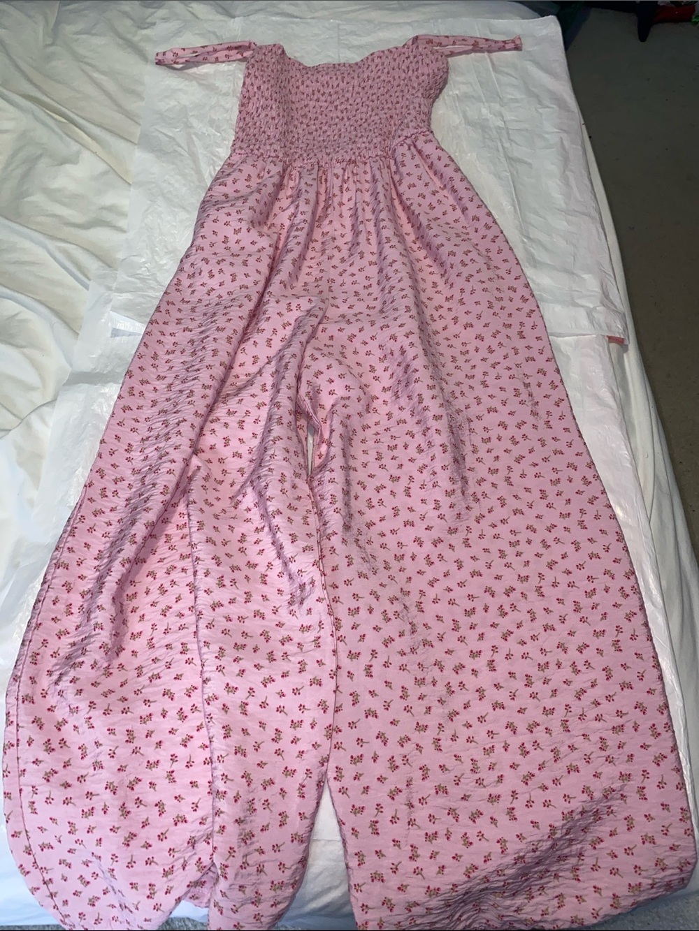 Lily Rose Pink Floral Smocked Romper Jumpsuit
